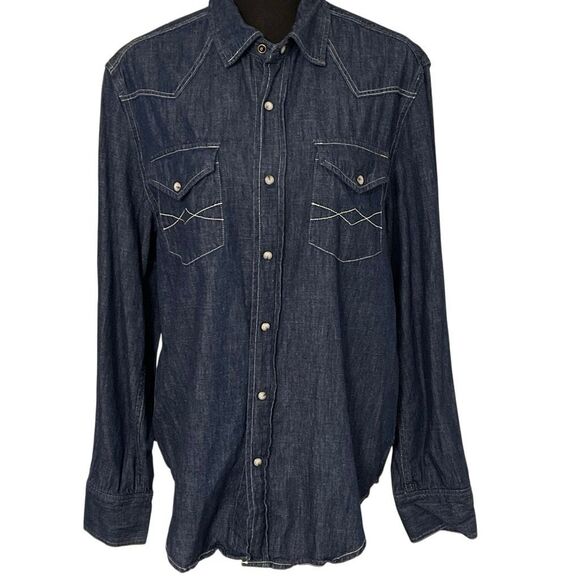 Frye & Co. Men’s Chambray Pearl Snap Button Denim Western/Cowboy Shirt - Picture 2 of 11